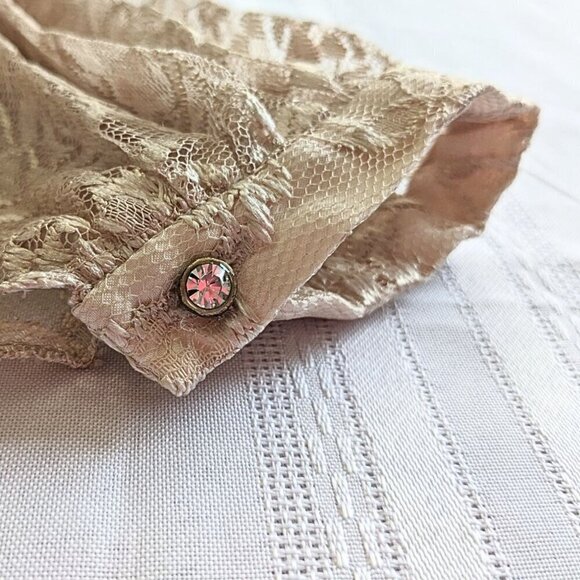 Angelic TAHARI ARTHUR S LEVIN Champagne Satin Georgette Angel Sleeve Lace Overla - Picture 6 of 10